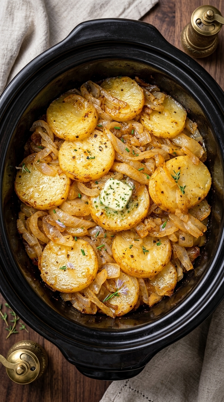 Slow Cooker Garlic Butter Potatoes and Onions Recipe
